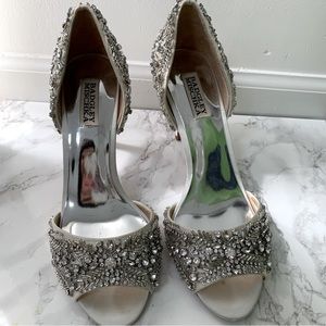 Badgley Mishka Embroidered Peep Toe Heels